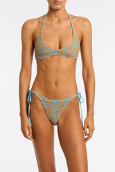 Cora Serna Triangl Blue and Gold Sparkle Crochet Bikini 