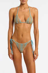 Vinca Serna Triangl Blue and Gold Sparkle Crochet Bikini 