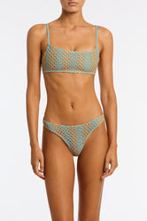 Mica Serna Triangl Blue and Gold Sparkle Crochet Bikini 