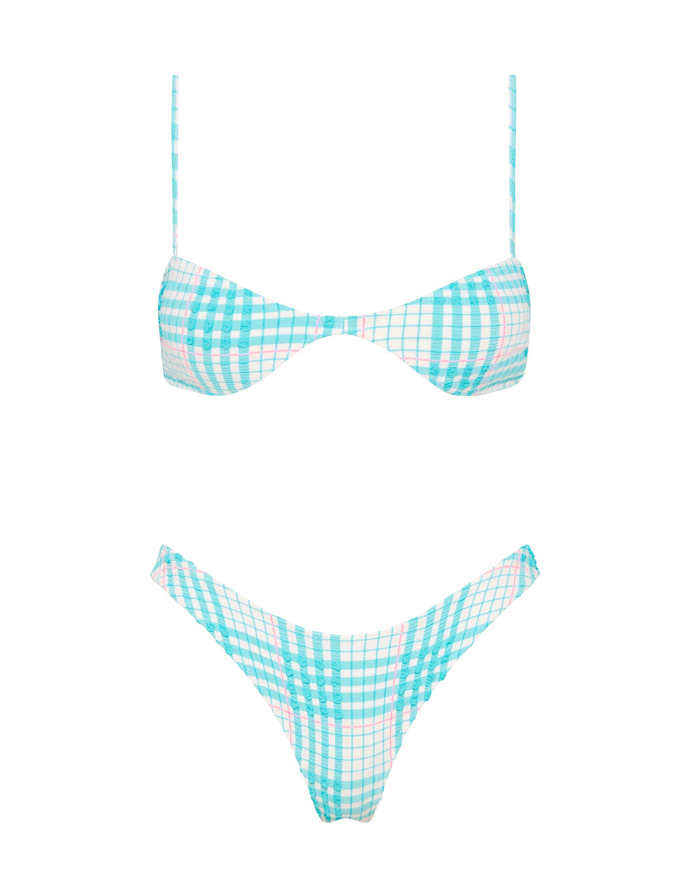 STELL BLUE BLOSS CHECK Scoop Bikini Set