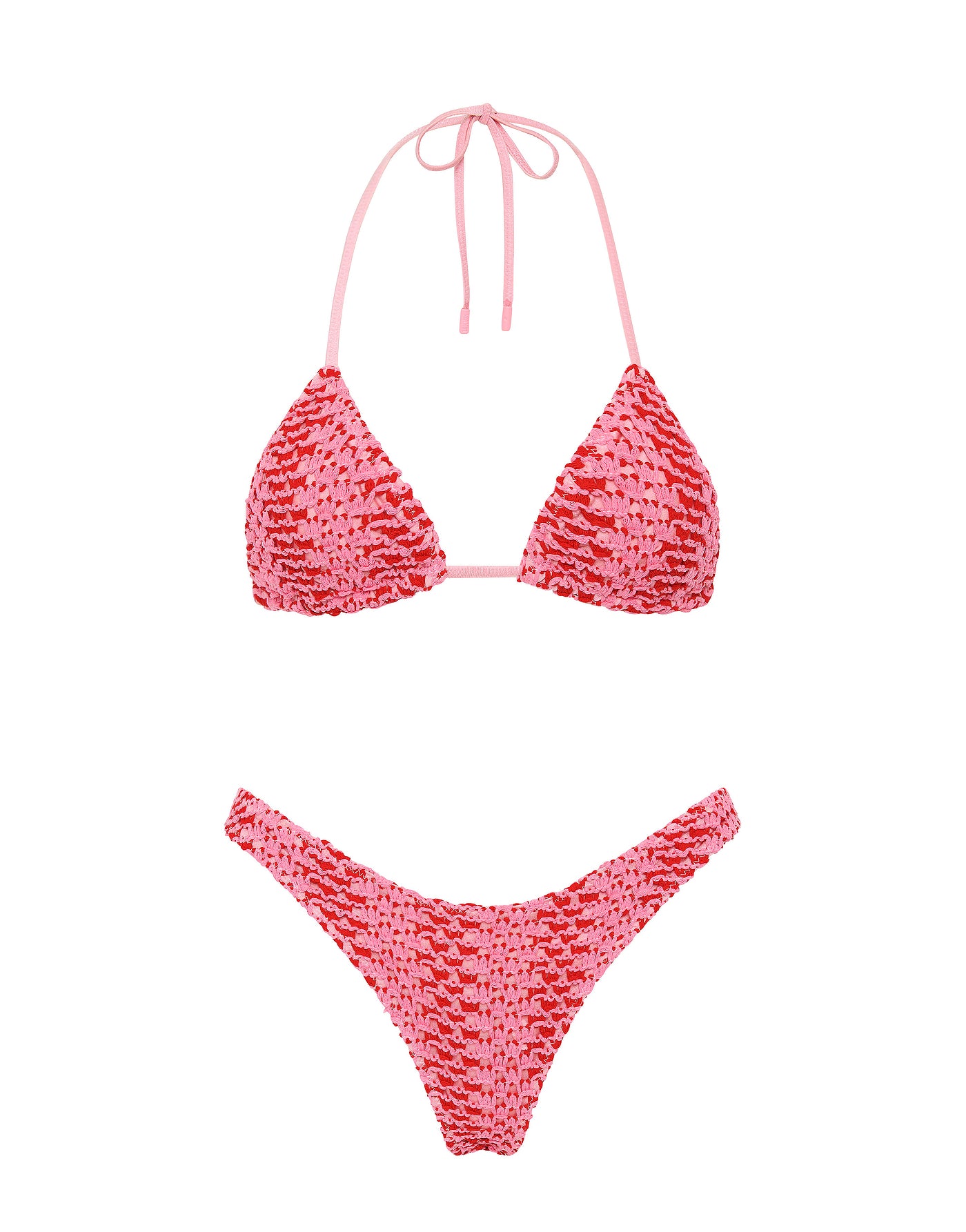 VINCA ALINA Pink Crochet Triangle Bikini Set