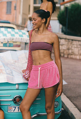 Cara Princ Triangl Shorts in Pink Textured Velvet