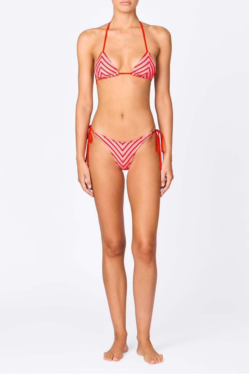 Red and white striped triangle 2024 bikini top